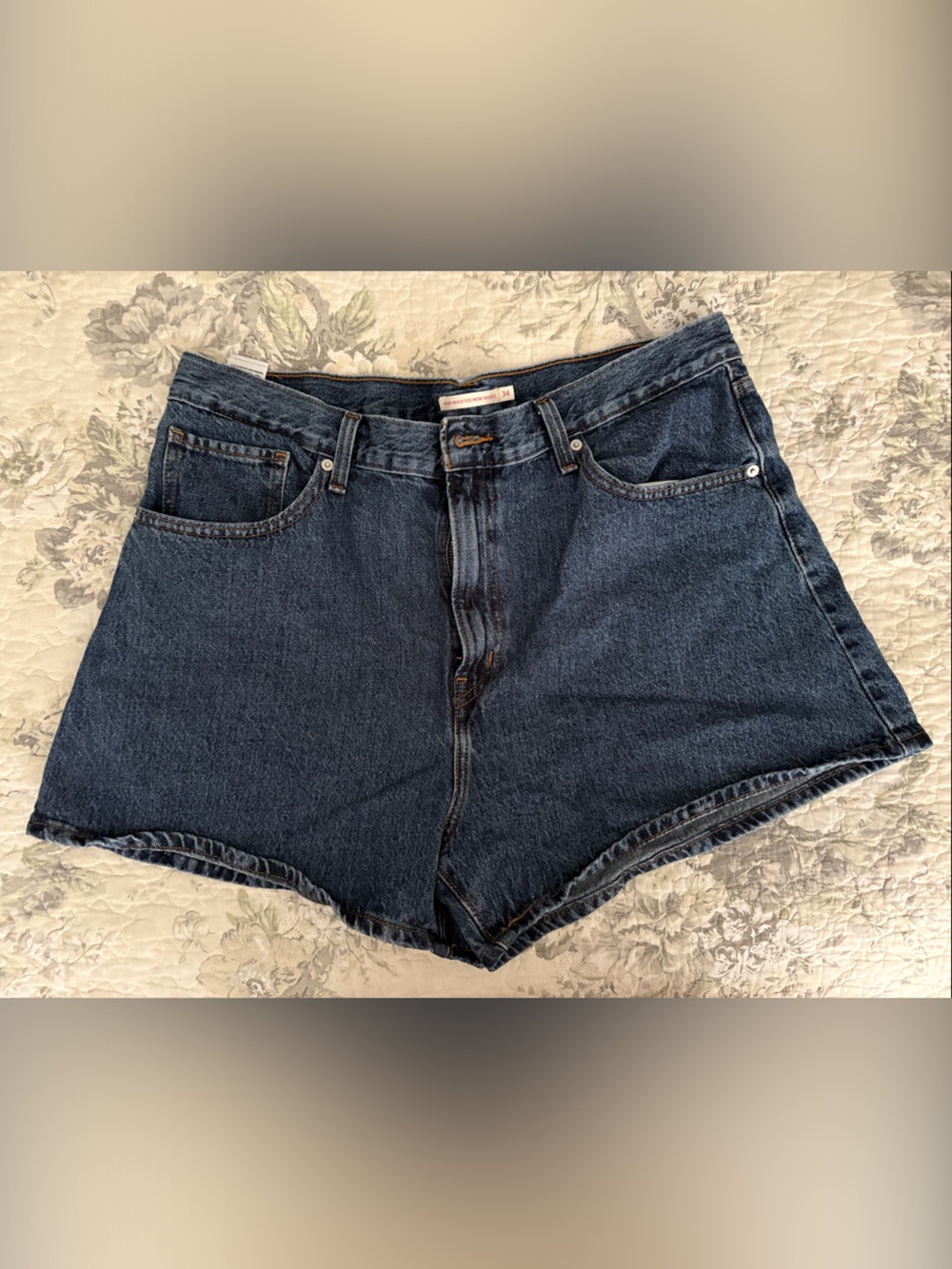 Levi's Dark Blue High-Waist Jean Shorts “high wasted mom shirts”
